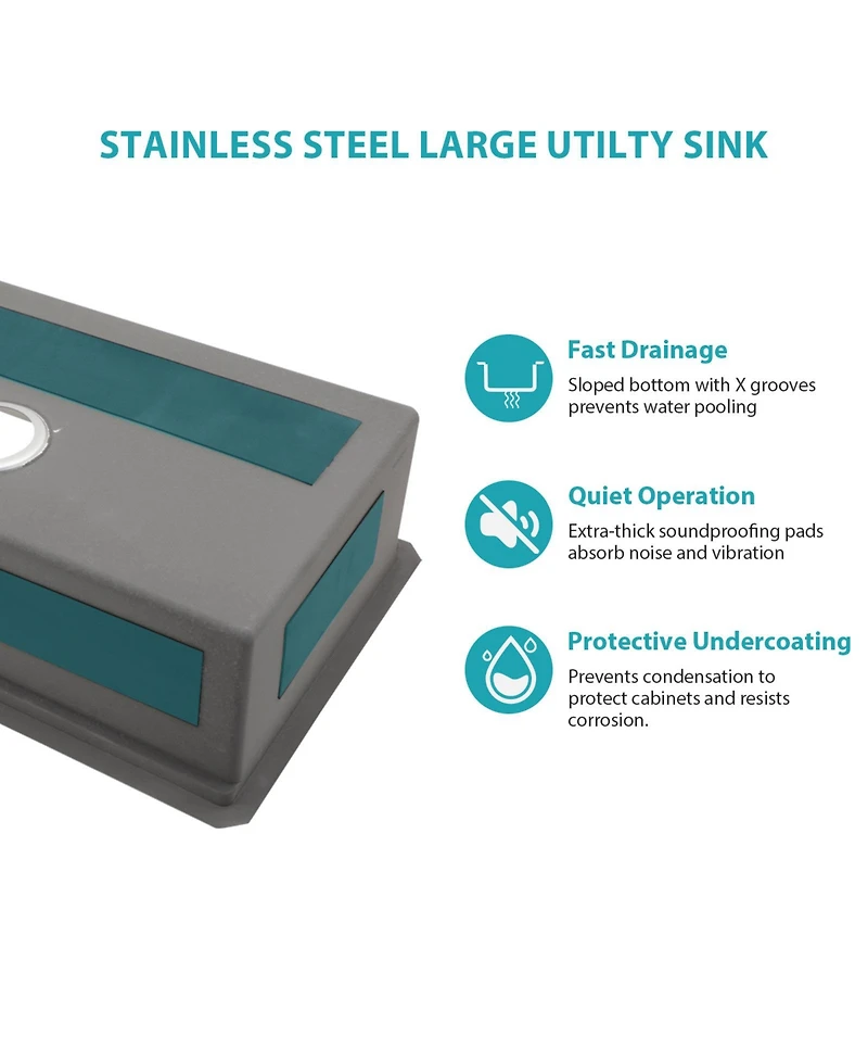 flynama 32x19x9inch Undermount Kitchen Sink Single Bowl Stainless Steel 16 Gauge Deep Basin