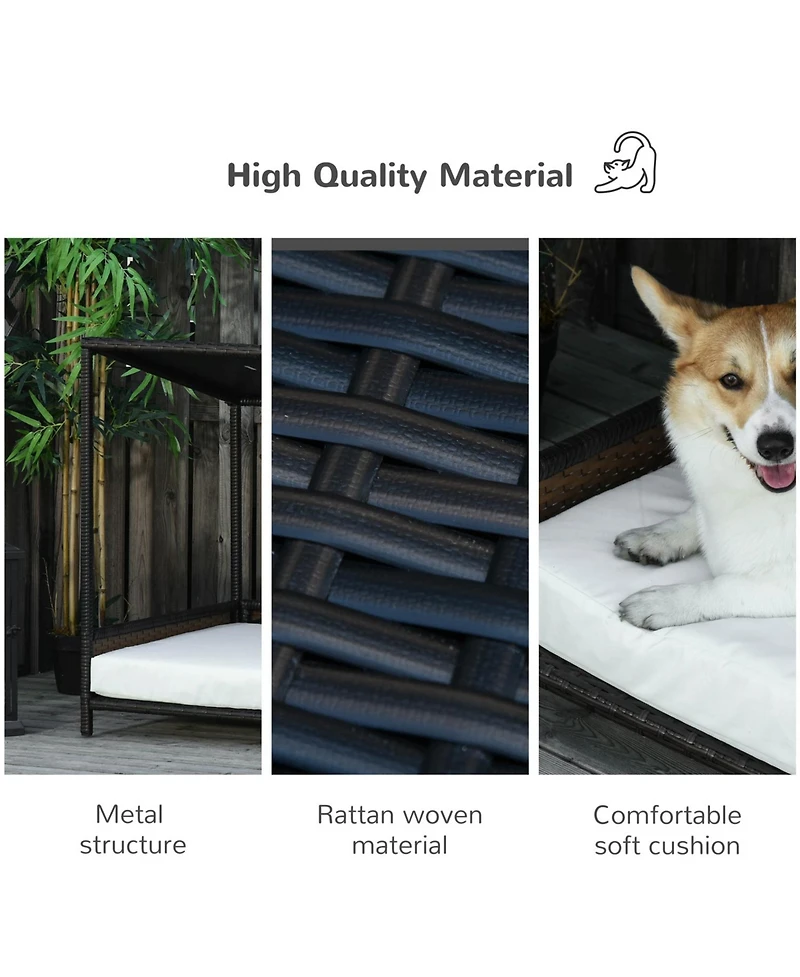 Aostirmotor Dog House Raised Rattan Puppy Bed in Brown