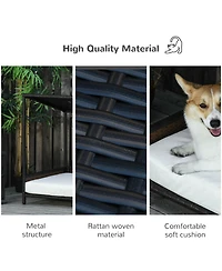 Aostirmotor Dog House Raised Rattan Puppy Bed in Brown