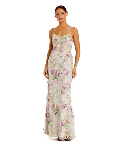 Mac Duggal Women's Embellished Bustier Floral Trumpet Gown