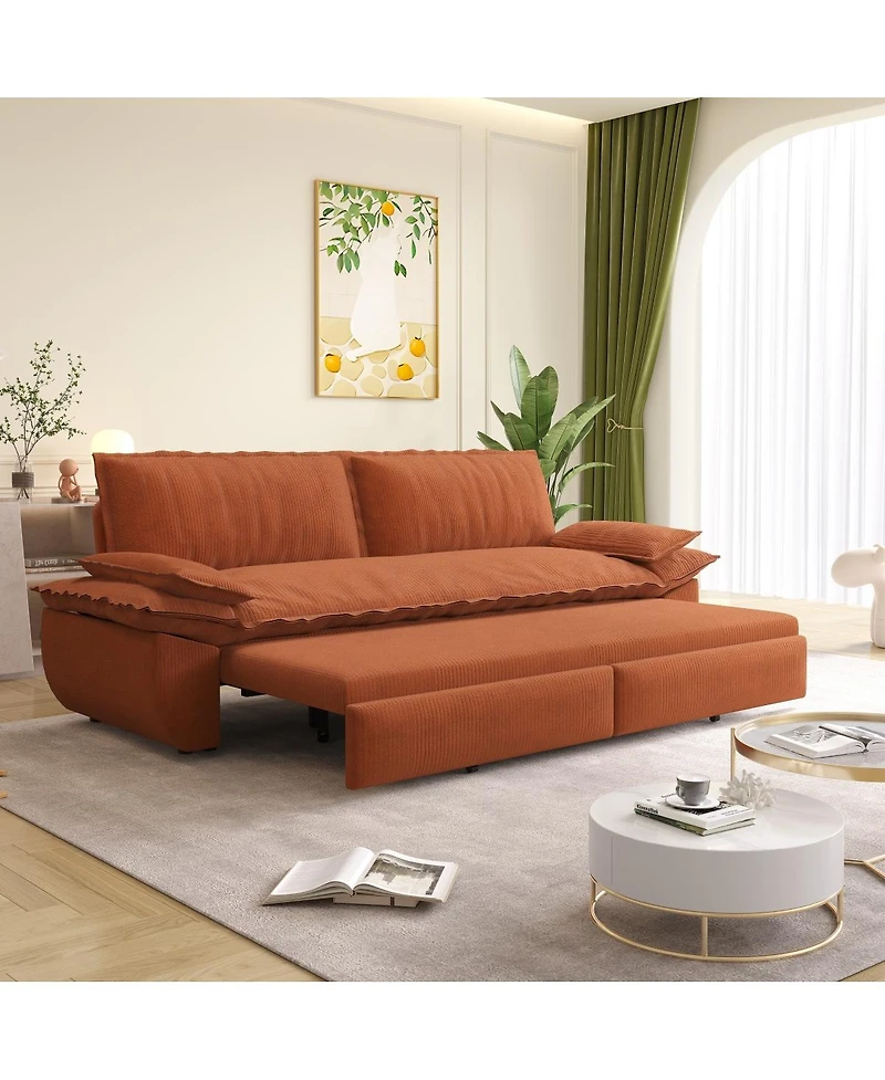 Maison Boucle Corduroy Queen Sleeper Sofa Bed with Pull-Out for Small Spaces