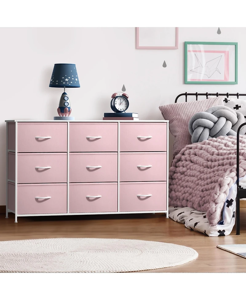 Sorbus 9 Drawers Dresser- Storage Unit with Steel Frame, Wood Top, Fabric Bins