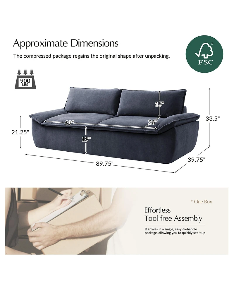 Hulala Home Enrique Modern 90"W Oversized Compressed High-density Foam Sofa and No Assembly Needed