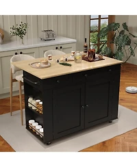 gaomon Rolling Kitchen Island with Drop-Leaf Top, Charging Station, Storage Cart with Shelves/Drawers, 47.2