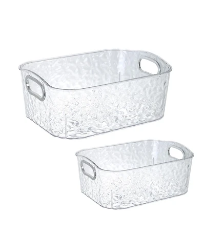 Trio Essentials 2-Pack Clear Plastic Storage Bins with Silver Handles, Two Sizes for Bathroom, Kitchen, Pantry, Closet, Vanity