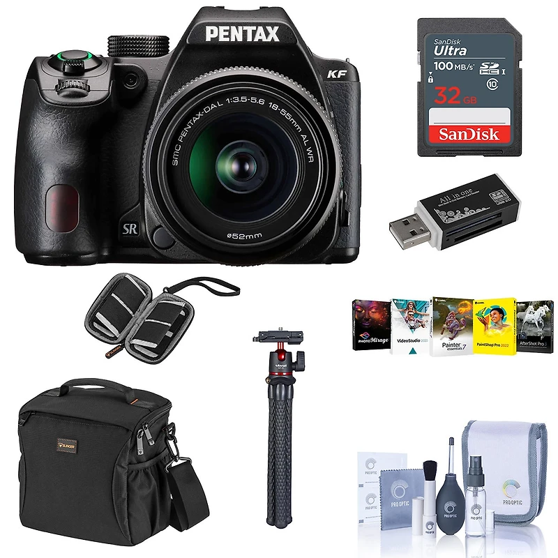 Pentax Kf Dslr Camera with Da L 18-55mm f/3.5-5.6 Al Wr Lens, Bundle with Alpine 160 Shoulder Bag, 32GB Memory Card, Mt-11 Tripod, Pc Software Kit