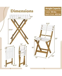 Costway 3-Piece Folding Patio Bistro Setwith Slatted Design Small Outdoor Furniture Set