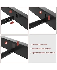 gaomon Size Bed Frame, Faux Leather Platform Bed Frame with Upholstered Square Stitched Headboard