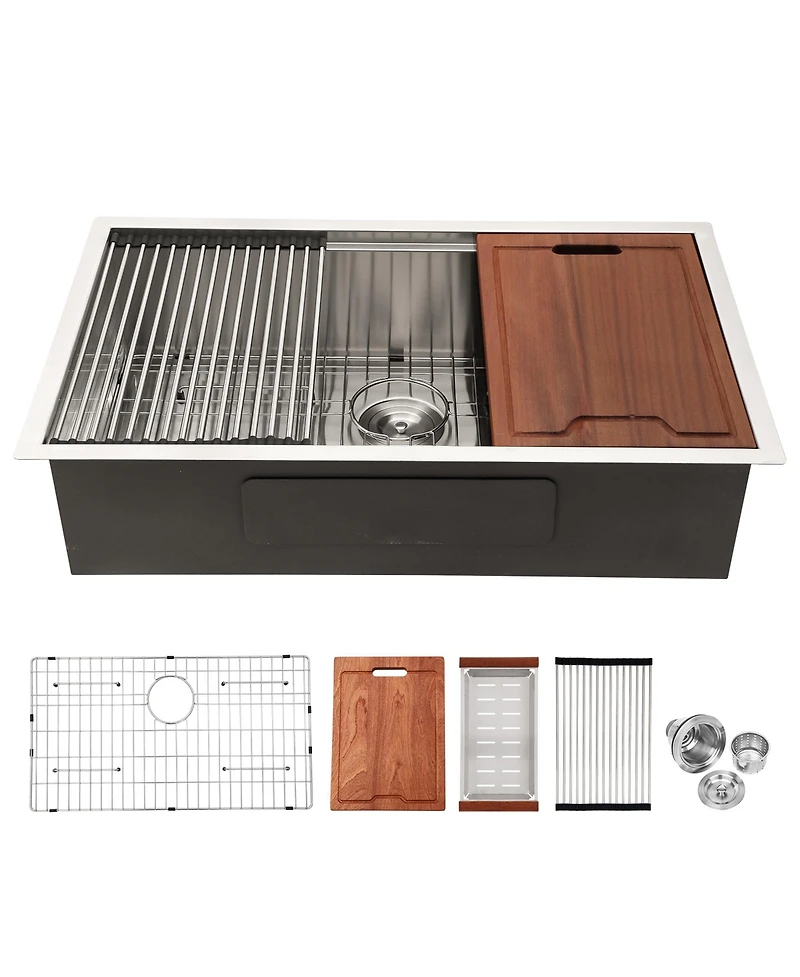 flynama 30x19x10inch Undermount Workstation Kitchen Sink Stainless Steel Single Bowl 16 Gauge