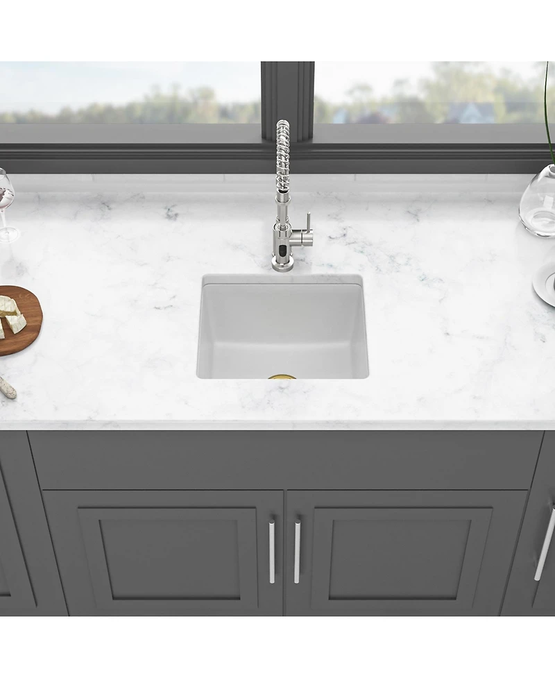 flynama 18x16x9inch White Quartz Composite Undermount Kitchen Sink Granite Workstation Deep