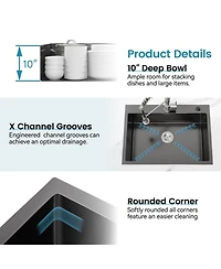 flynama 23x19inch Black Stainless Steel Kitchen Sink Undermount Single Bowl Handmade