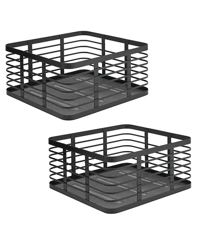Metal Pantry Basket with Handles - Set of 2 - Matte Black