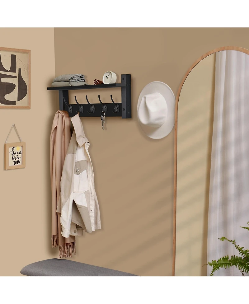 Sorbus Inch Floating Wall Shelf with 5 Heavy Duty Hooks