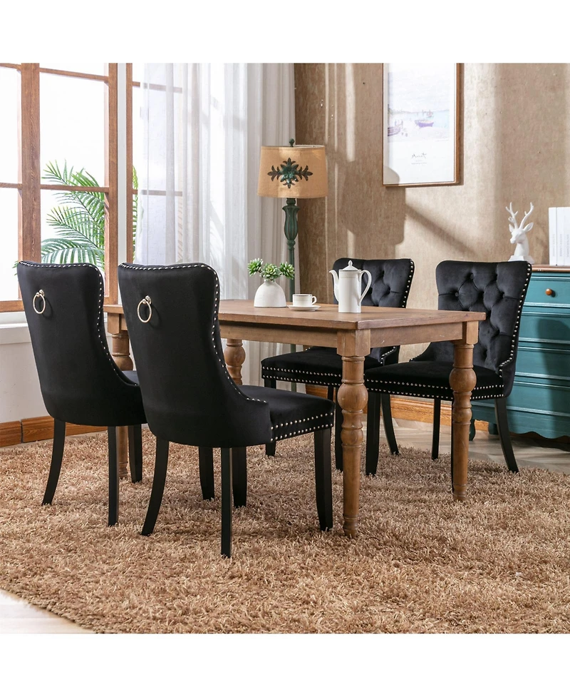 Dyhome Modern Velvet Upholstered Dining Chairs Set of 2, Mid Century Kitchen Side Chairs with Back Pull Rod for Kitchen, Living Room