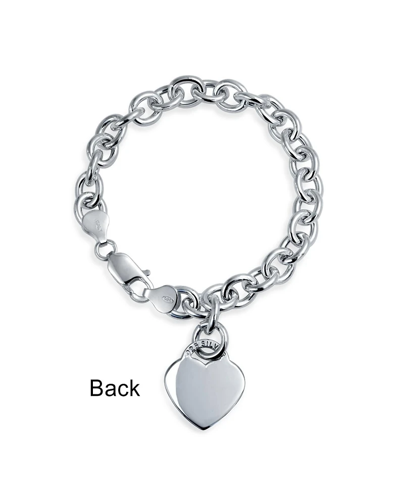 Bling Jewelry Substantial Solid Heart Shape Tag Charm Bracelet .925 Sterling Silver Made in Italy 7.5, 8 Inch