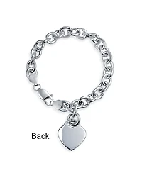 Bling Jewelry Substantial Solid Heart Shape Tag Charm Bracelet .925 Sterling Silver Made in Italy 7.5, 8 Inch