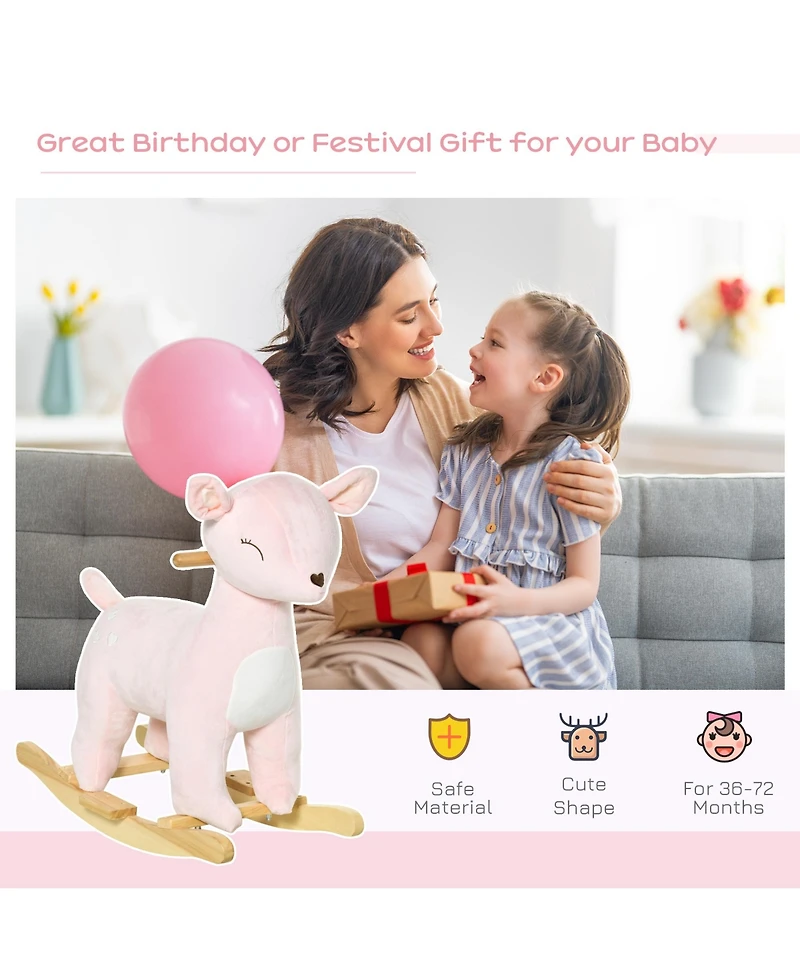 Qaba Kids Rocking Horse, Deer Shaped Ride on Horse with Realistic Sound