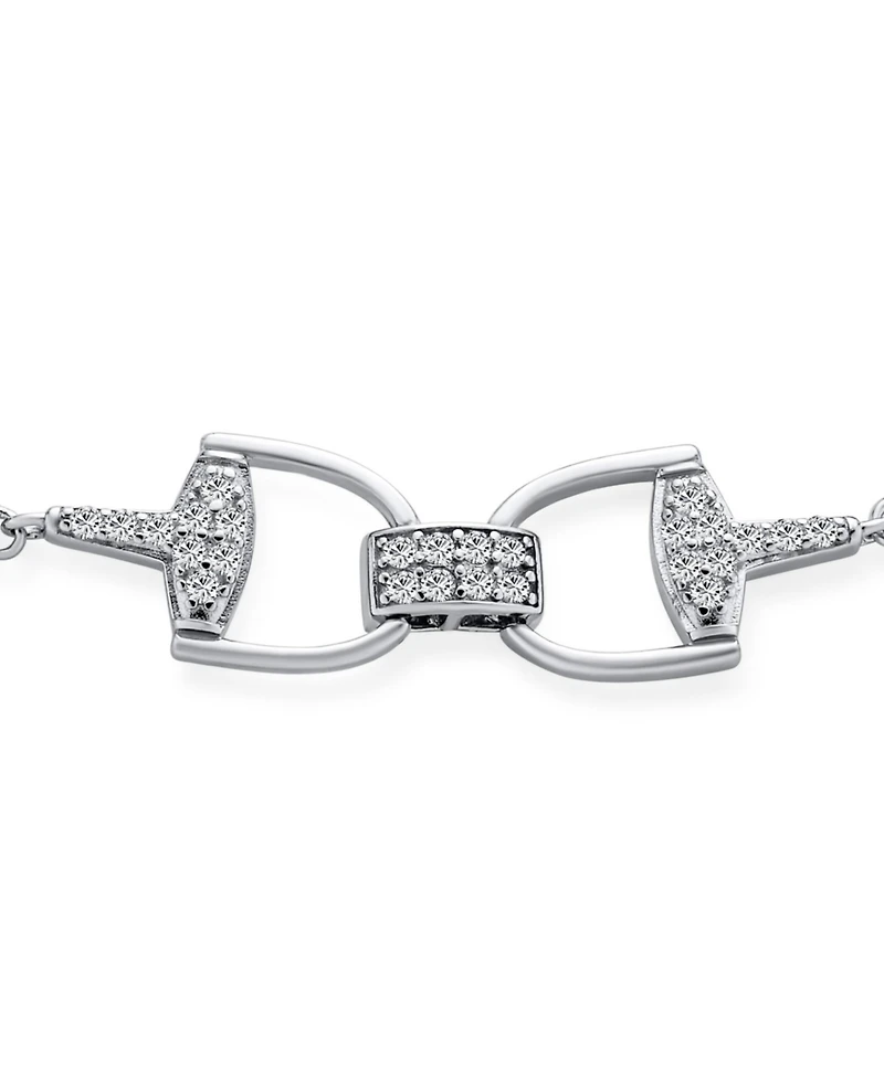 Bling Jewelry Equestrian Snaffle Horsebit Bracelet Cz Pave Accent .925 Sterling Silver