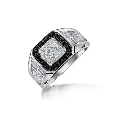 Bling Jewelry Mens Micro Pave Black Halo Square Two Tone Cz Statement Ring Sterling Silver