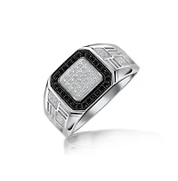 Bling Jewelry Mens Micro Pave Black Halo Square Two Tone Cz Statement Ring Sterling Silver