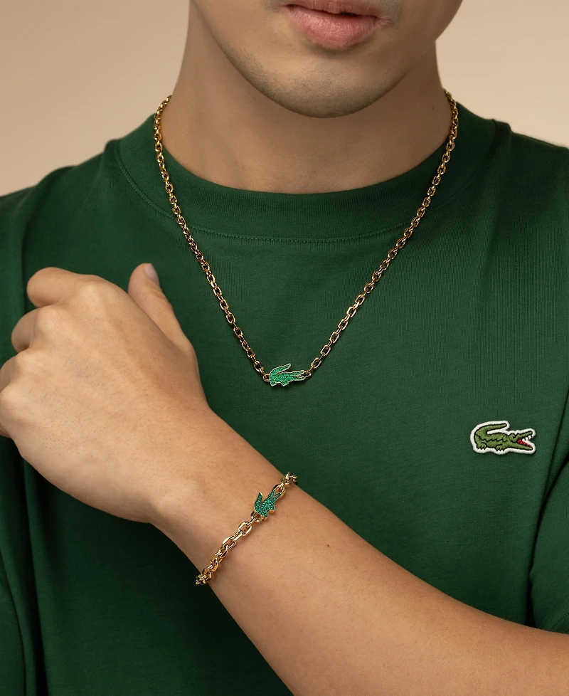 Lacoste Men's Arthor Green Crystal Gold-Tone Crocodile Necklace