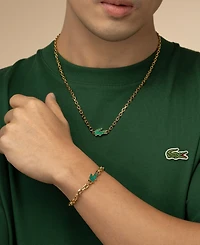 Lacoste Men's Arthor Green Crystal Gold-Tone Crocodile Necklace