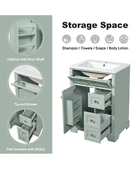 Cesicia 24 in. Bathroom Vanity with Sink, 3 Drawers & Cabinet 2-Tier Door Storage Rack, Soft-Close for Small to Medium Bathrooms