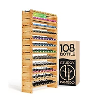 NutriChef 12-Tier Bamboo Wine Shelf for 108 Bottles with Adjustable Shelves