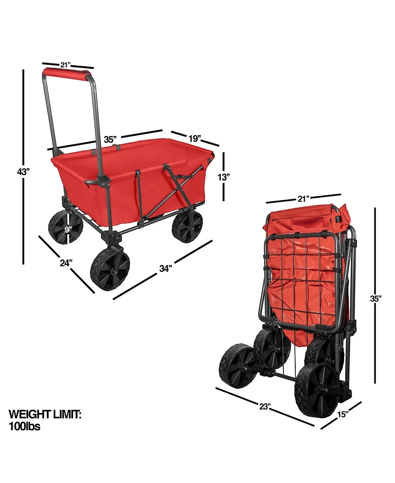 Zenithen X-Large Folding Portable Wagon with Terrain Wheels, Red