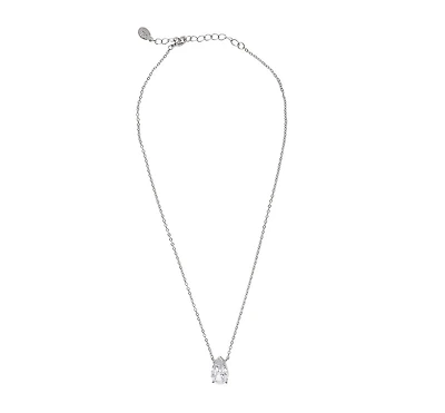 Rivka Friedman Rhodium Pear Cz Solitaire Necklace