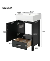 Cesicia Wood 20 in. Modern Bathroom Vanity with Ceramic Sink and Drawer for Small Bathrooms