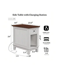 gaomon Narrow Side Table With Charging Station Small Farmhouse End Tables Storage Nightstand Bedside Tables Living Room