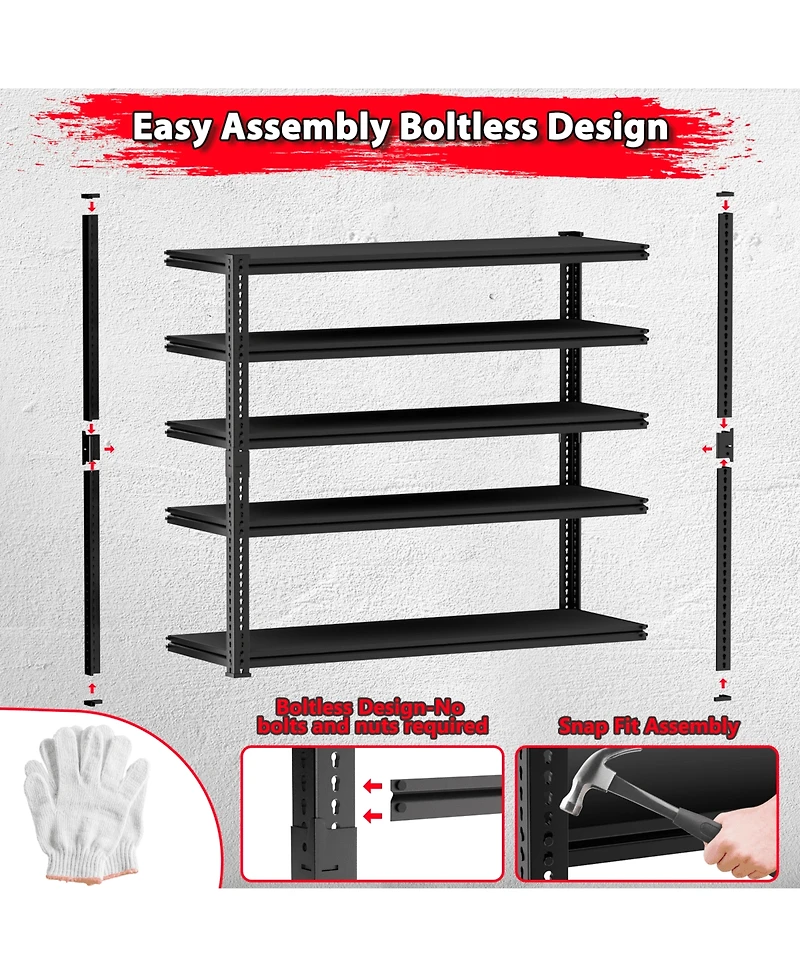 Lovmor 5-Tier 60 in W x 78 in H x 24 in D Adjustable Solid Plate Heavy Duty Metal Shelving Unit