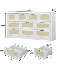 gaomon 10 Drawer Dresser for Bedroom, 59'' Rattan Dresser Tv Stand for 55, 65, 70 TVs