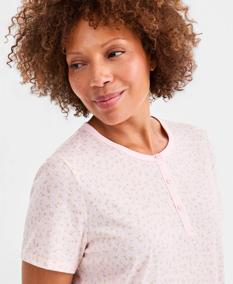 Charter Club Women's Cotton Essential Short-Sleeve Henley Sleepshirt, Macy's Exclusive