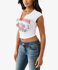 True Religion Women's Short Sleeve Distressed Buddha T-Shirt