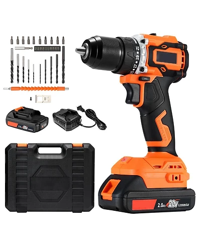 Mecale Cordless Drill Driver Kit, 1/2" Metal Chuck, Brushless Motor, Dual-Speed Variable, Battery & Charger, Tool Box Included