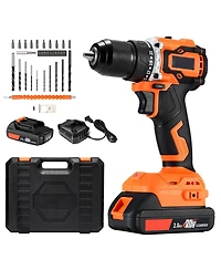 Mecale Cordless Drill Driver Kit, 1/2" Metal Chuck, Brushless Motor, Dual-Speed Variable, Battery & Charger, Tool Box Included