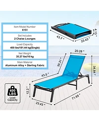 Mecale 2-Piece Outdoor Patio Chaise Lounge Chair Set with Adjustable 5-Position Backrest