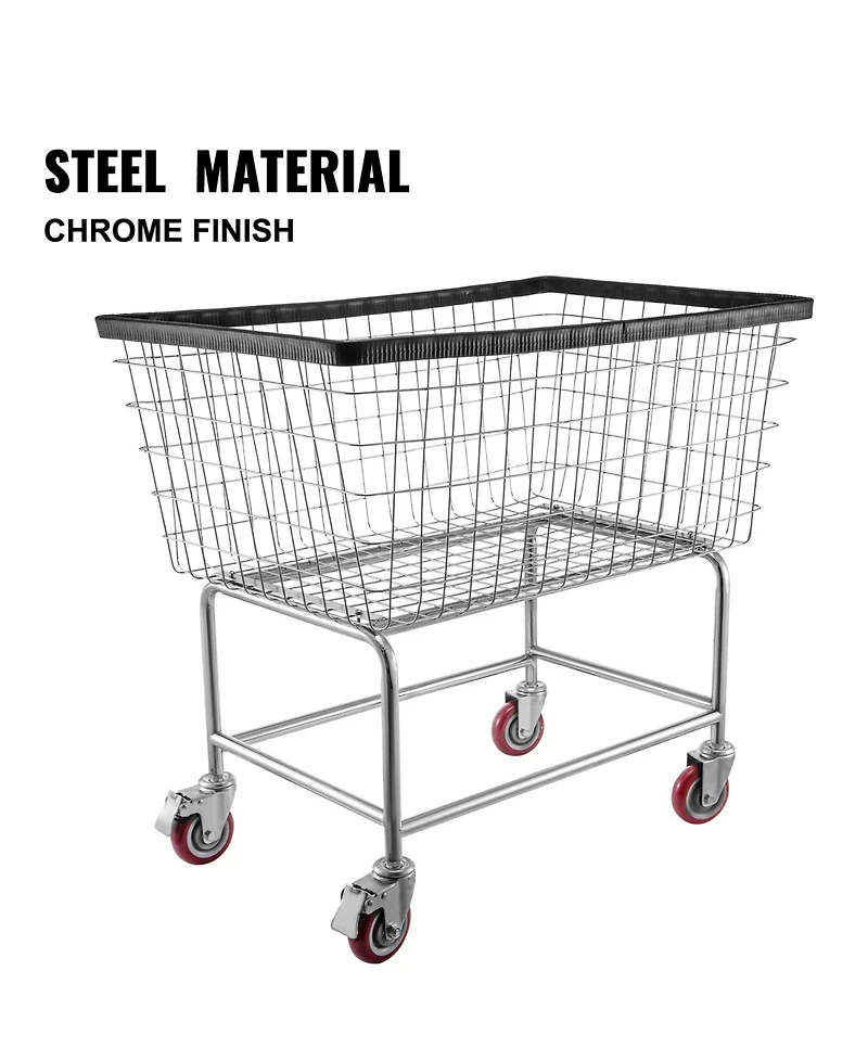 Ecooso Wire Laundry Cart, 4.5 Bushel Basket with Wheels, 35" x 15.7" x 22", Steel Frame, Chrome Finish, 5" Casters