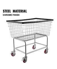 Ecooso Wire Laundry Cart, 4.5 Bushel Basket with Wheels, 35" x 15.7" x 22", Steel Frame, Chrome Finish, 5" Casters