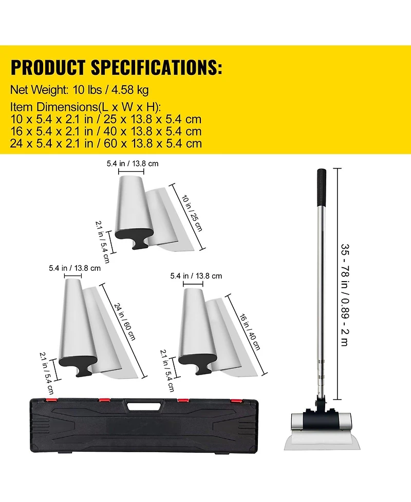 Mecale Skimming Blade Set, 25cm/40cm/60cm Blades with 35"–78" Extension Handle.