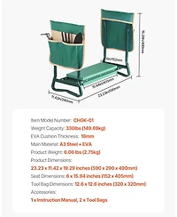Mecale Garden Kneeler & Seat, 6" Wide Kneeling Pad, Heavy-Duty Folding Garden Stool with 2 Tool Bags, Portable Garden Bench
