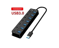 Risokeys Usb 3.0 Hub with 7 Ports - Notebook External Mouse, Keyboard, and Usb Flash Drive Connector with Switch, 1.5m Cable