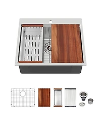 Flynama 25"x22"x9" Stainless Steel Kitchen Sink Workstation, Single Bowl, 16 Gauge.