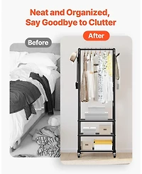 Ecooso Rolling Clothes Rack with Hanging Rod, Side Hooks & 3 Shelves, 99 lb Capacity, Heavy-Duty Carbon Steel Garment Rack