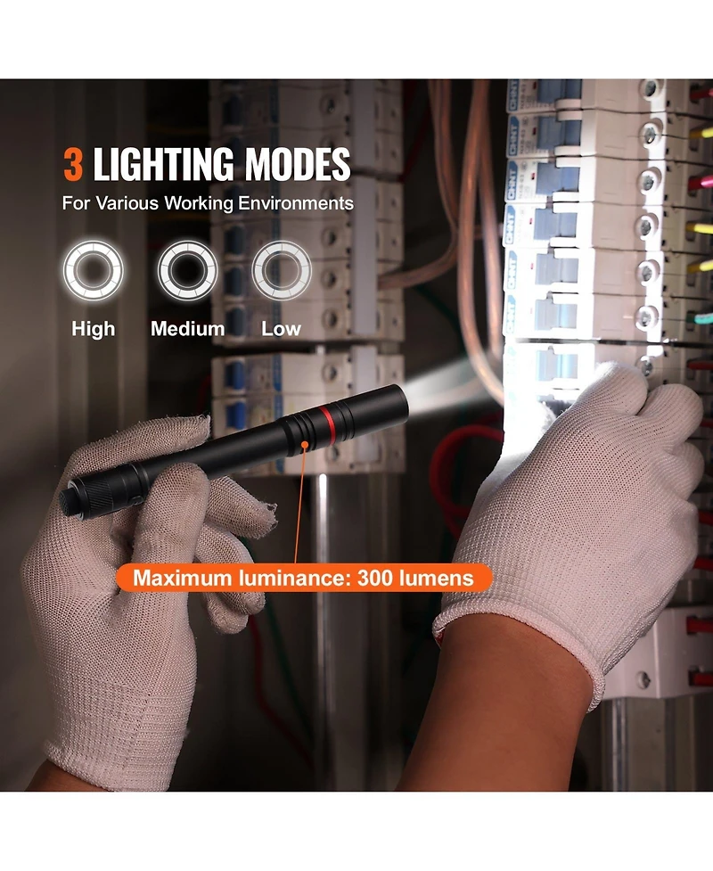 Mecale Rechargeable Led Pen Light, 5.9", 300 Lumens, 3 Light Modes, Adjustable Focus, IP44 Waterproof