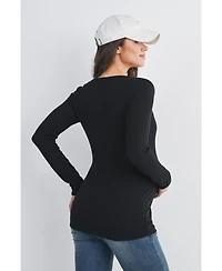 Hello Miz Womens Henley Long Sleeve Maternity Nursing Top