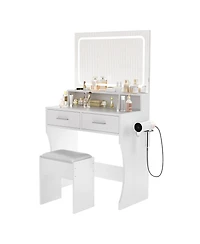 gaomon Vanity Desk with Led Mirror & Power Outlets,3 Light Modes, Modern Dressing Table for Bedroom