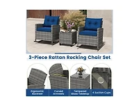 Slickblue Patio Rattan Roker Chairs with Tempered Glass Table and Soft Cushions for Backyard Poolside Porch-Beige